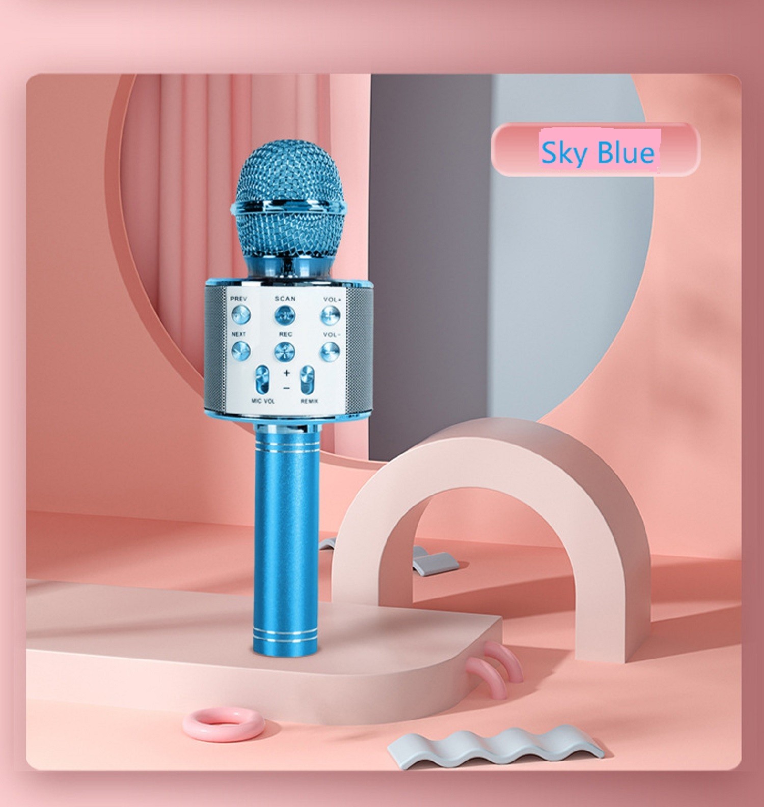 Wireless Bluetooth Karaoke Microphone for Kids, 5-in-1 Portable Handheld Blue