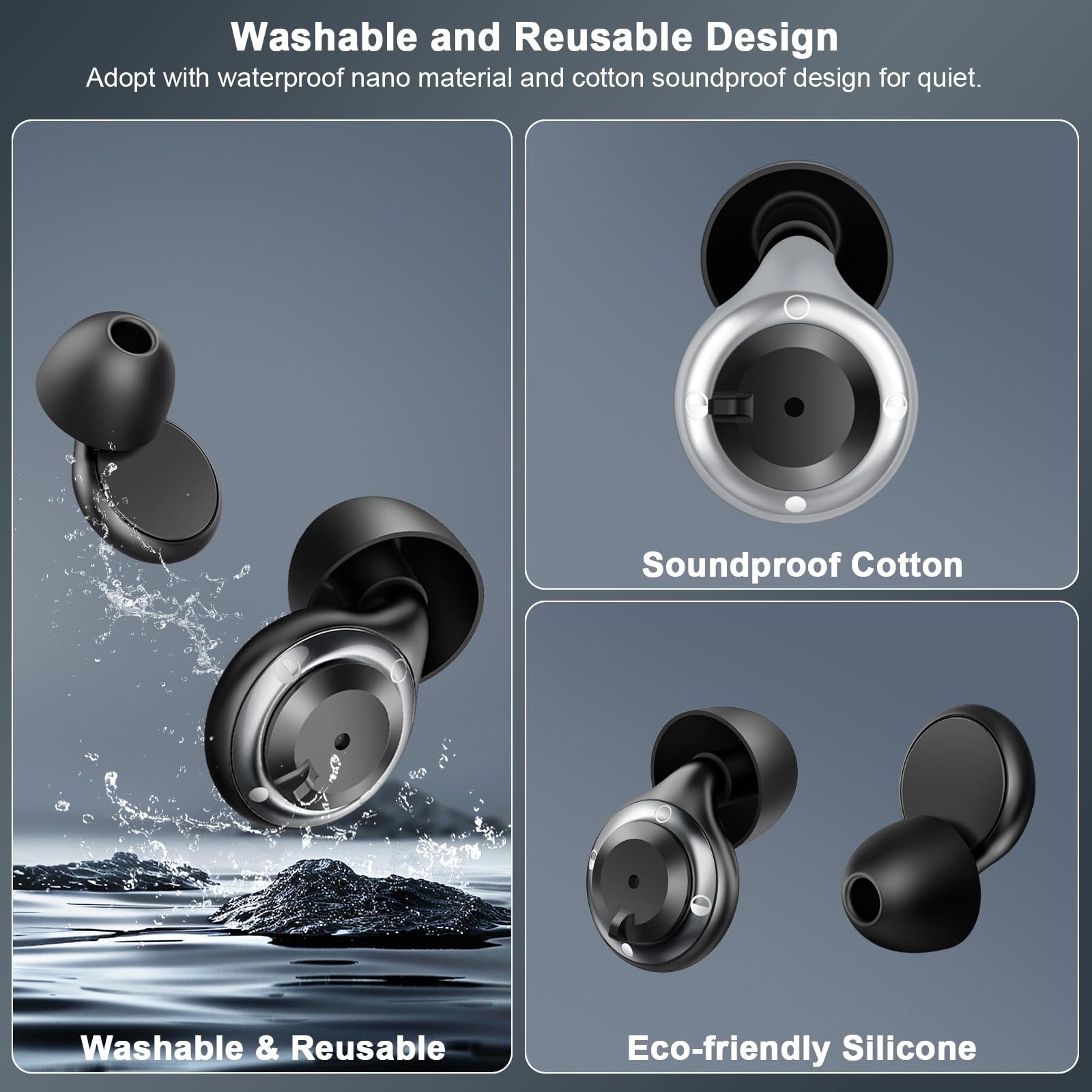 Adjustable Ear Plugs for Sleeping, Noise Cancelling 17-35dB, 7 Reusable