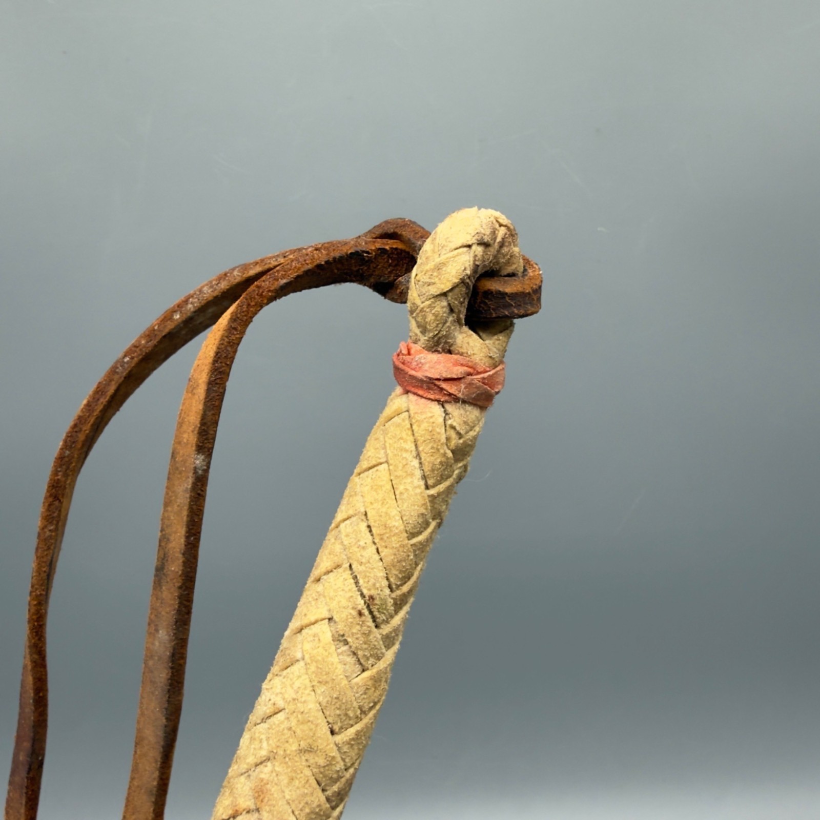 Vintage Western Leather Braided Horse Quirt Whip Cowboy Tack Rodeo Decor