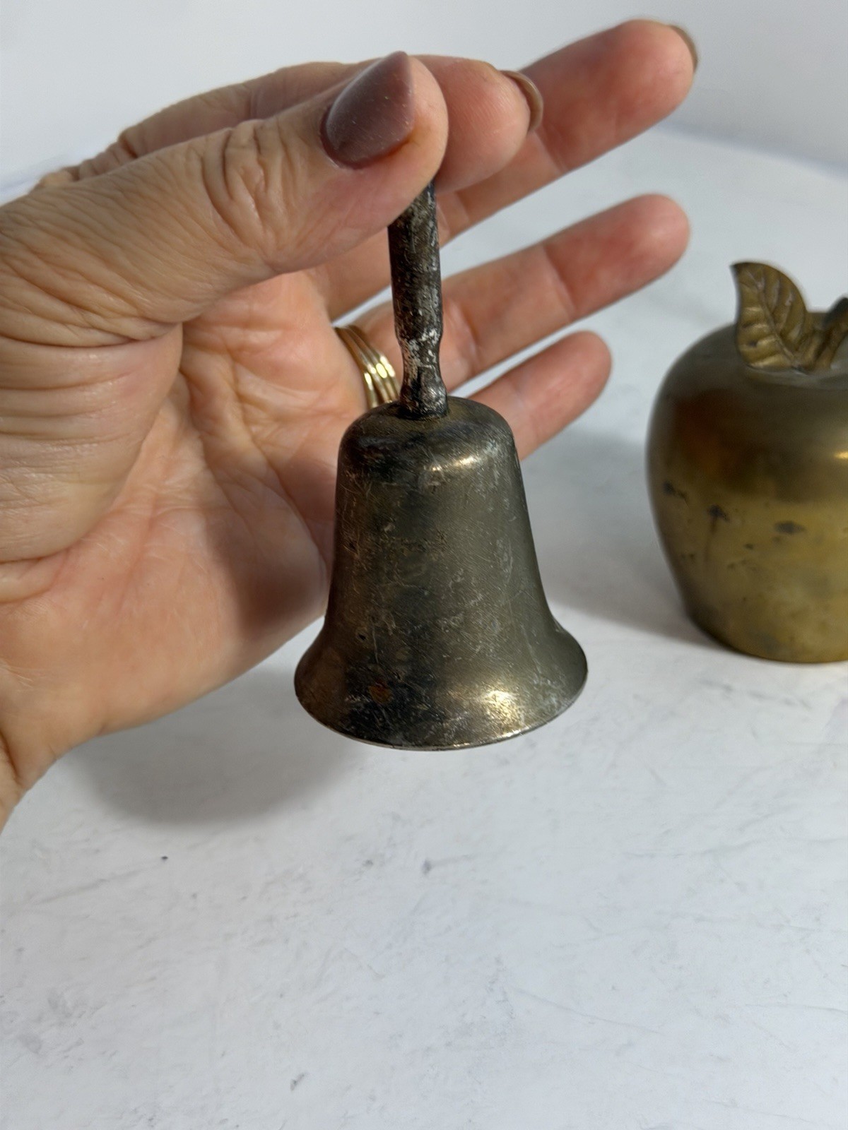 Vintage Brass Bell Lot 8pcs Mixed Decor Apple Figurine Lady MCM Metal