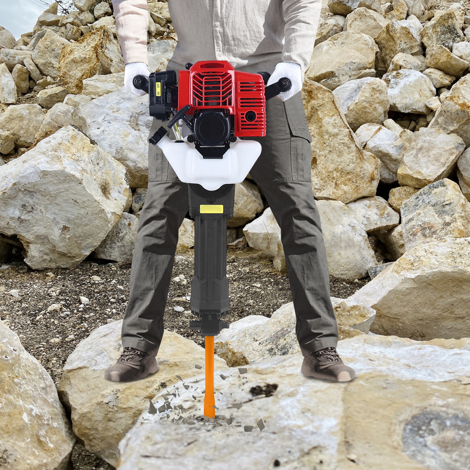 52cc Demolition Jack Hammer Concrete Breaker Drill w/ 2 Chisel Gas-Powered US