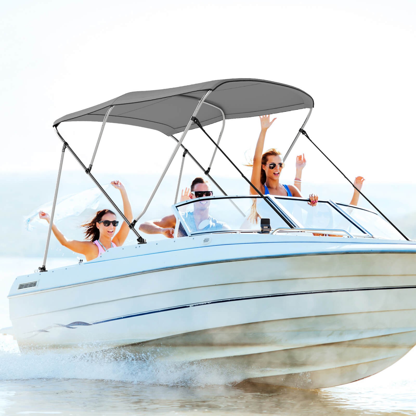 GOPLUS 3-Bow Boat Bimini Top Sun Shade Boat Canopy w/ Storage Boot Straps