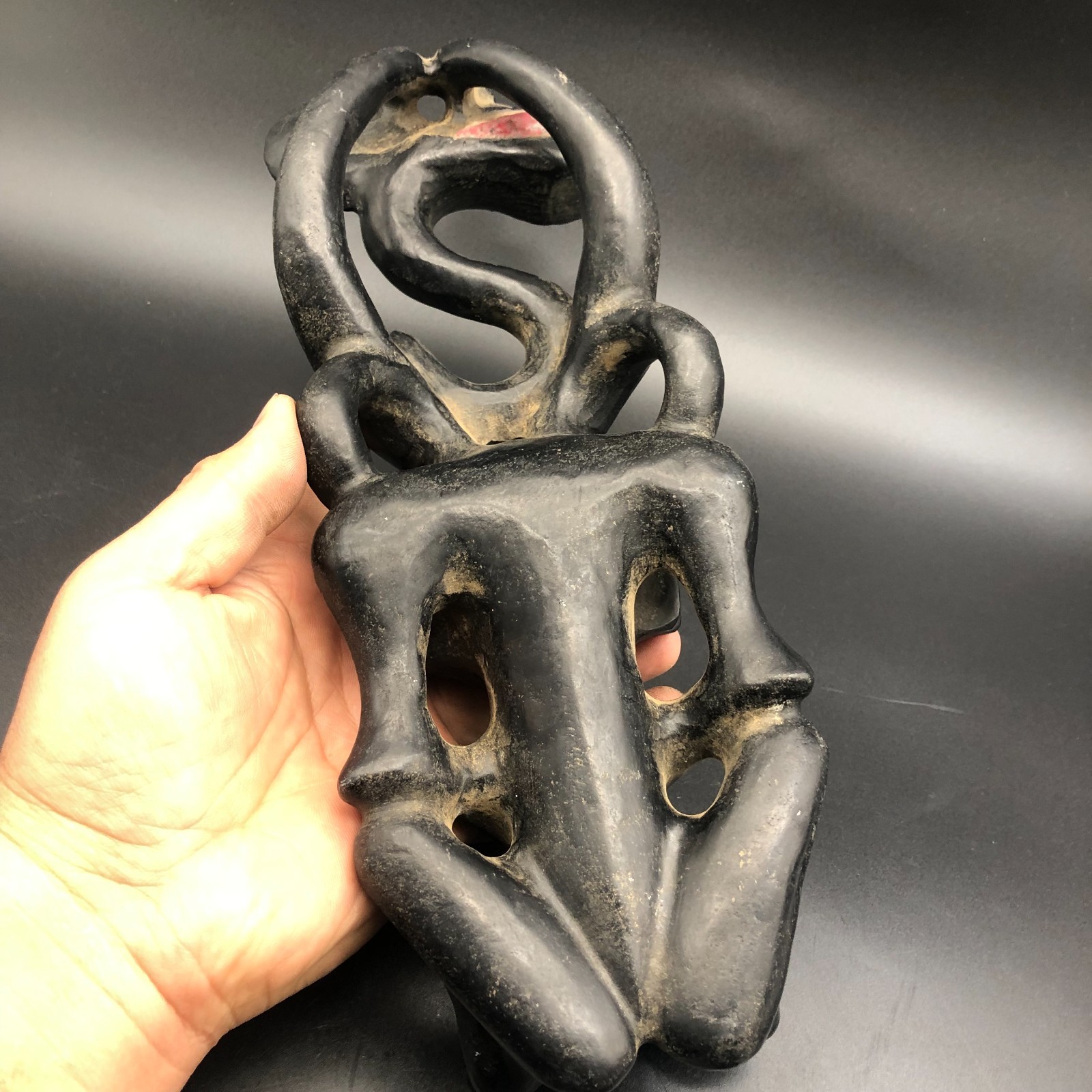 Old HongShan Culture Meteorite Jade Hand-Carved Sun God Helios&Pig Dragon Statue