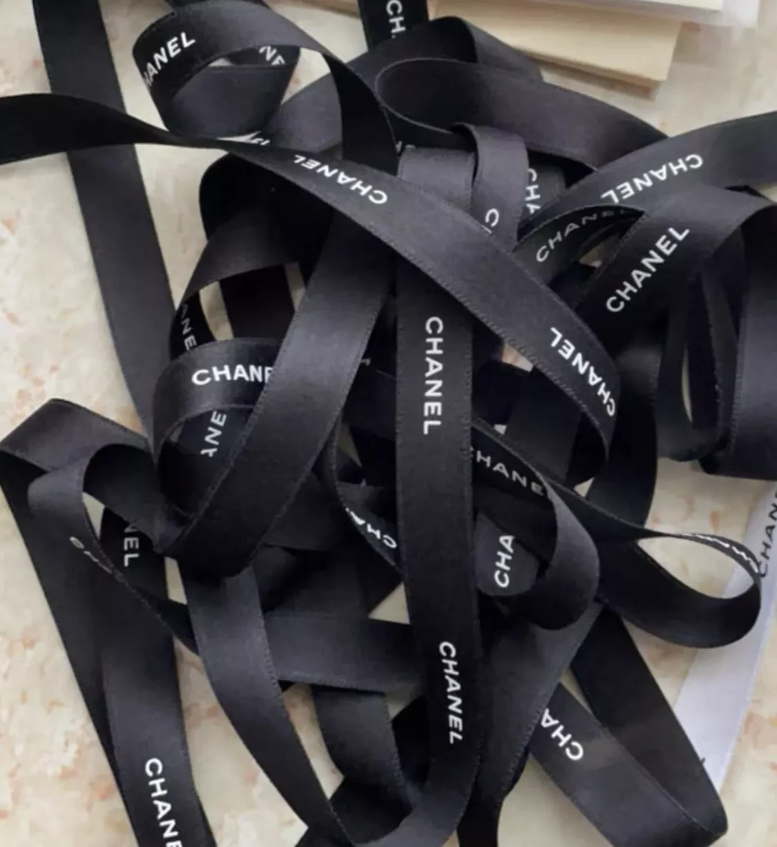 💯% Authentic ❤️ Chanel Classic Ribbon Black/ White logo ~priced per yard