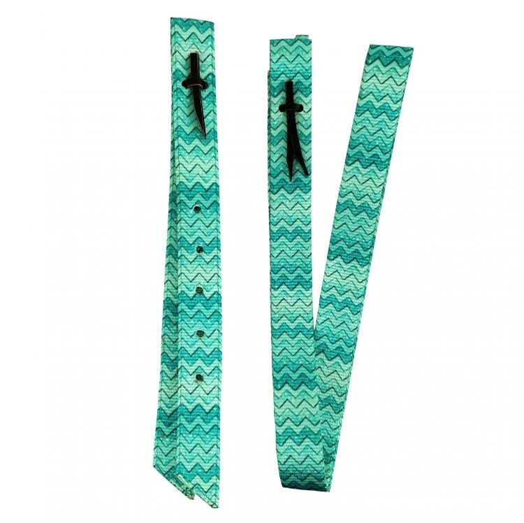 Showman Teal Chevron Nylon Tie Strap & Off Billet Set