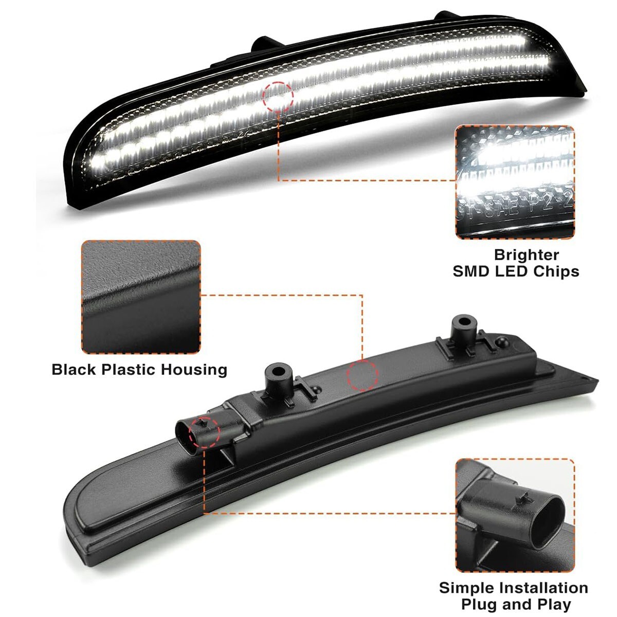 For 2015-2023 Dodge Charger White Front Rear LED Side Marker Light Smoked Lens