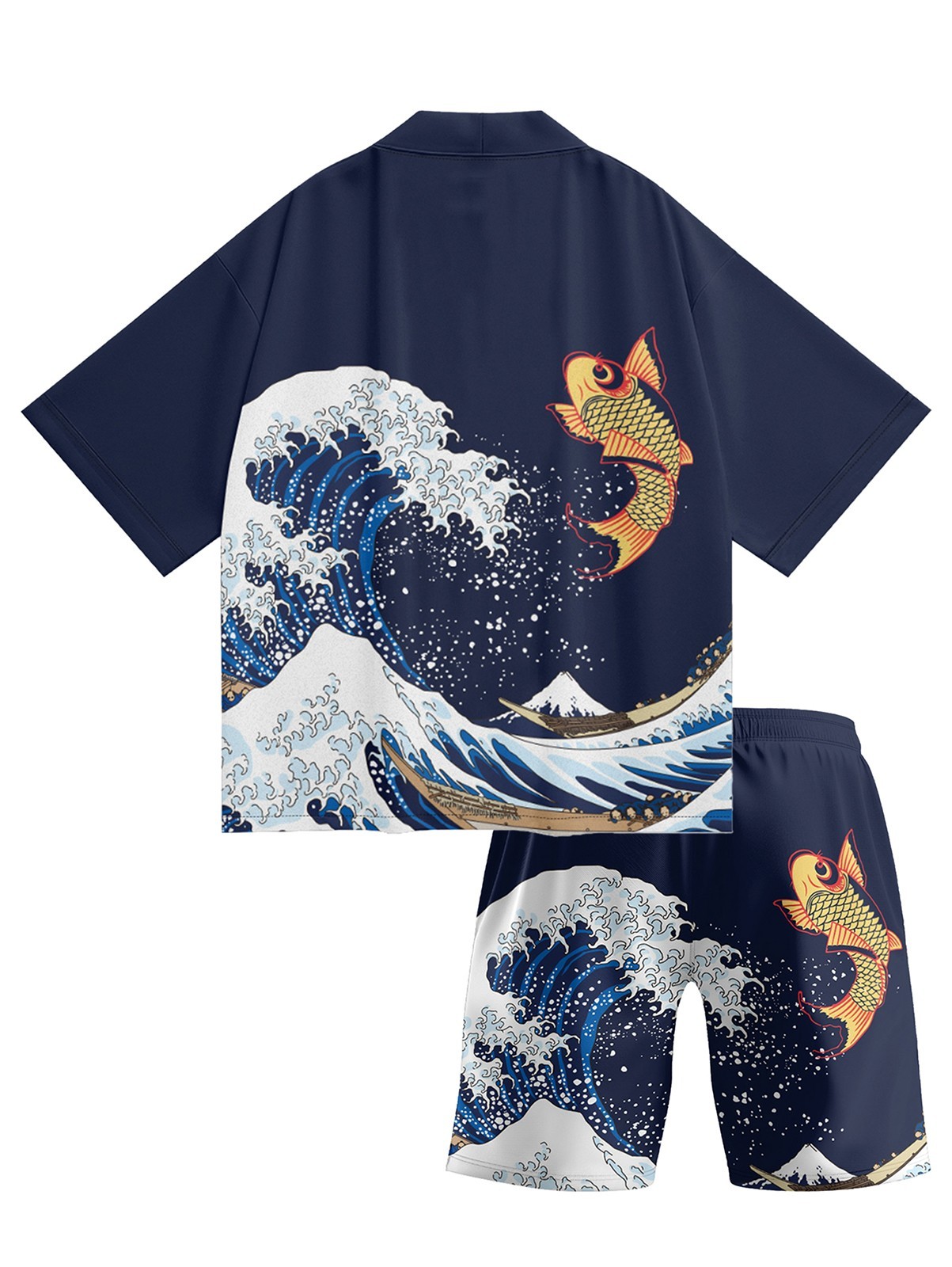 Niepce Japanese Graphic Kimono Cardigan Shirt with Lightweight Streetwear Shorts