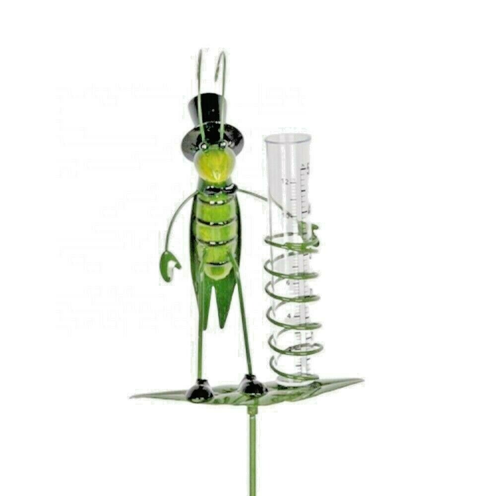 Rain Gauge Garden Metal Stake Decorative Grasshopper Outdoor Yard Decor