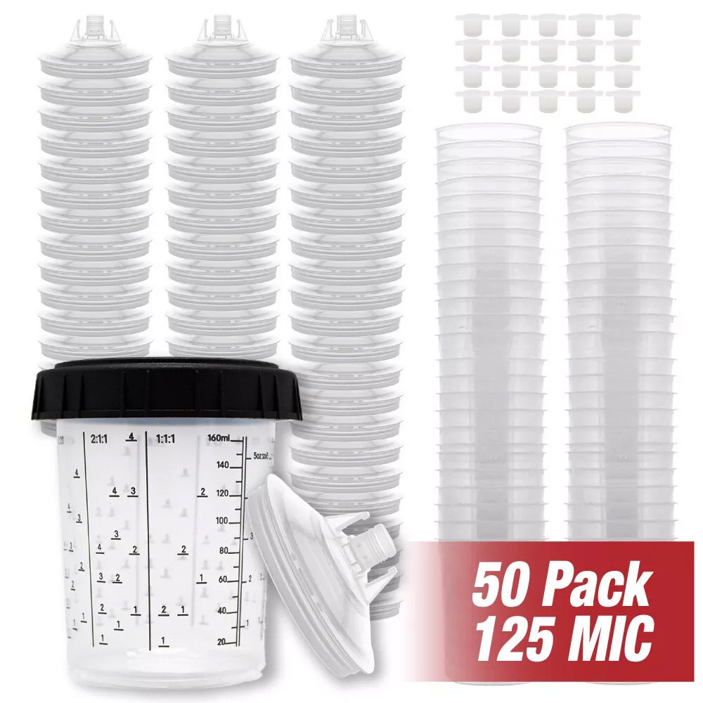 50Packs PPS CUPS Disposable Paint Spray Gun Cup Liners and Lid System 600ml/20Oz