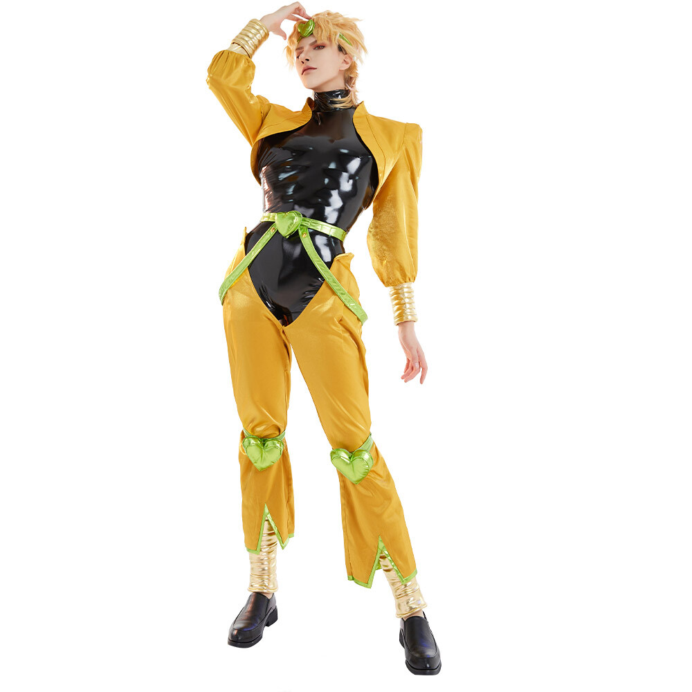 Unisex Full Set Yellow and Black Dio Cosplay Costume with Headdress and Bracers