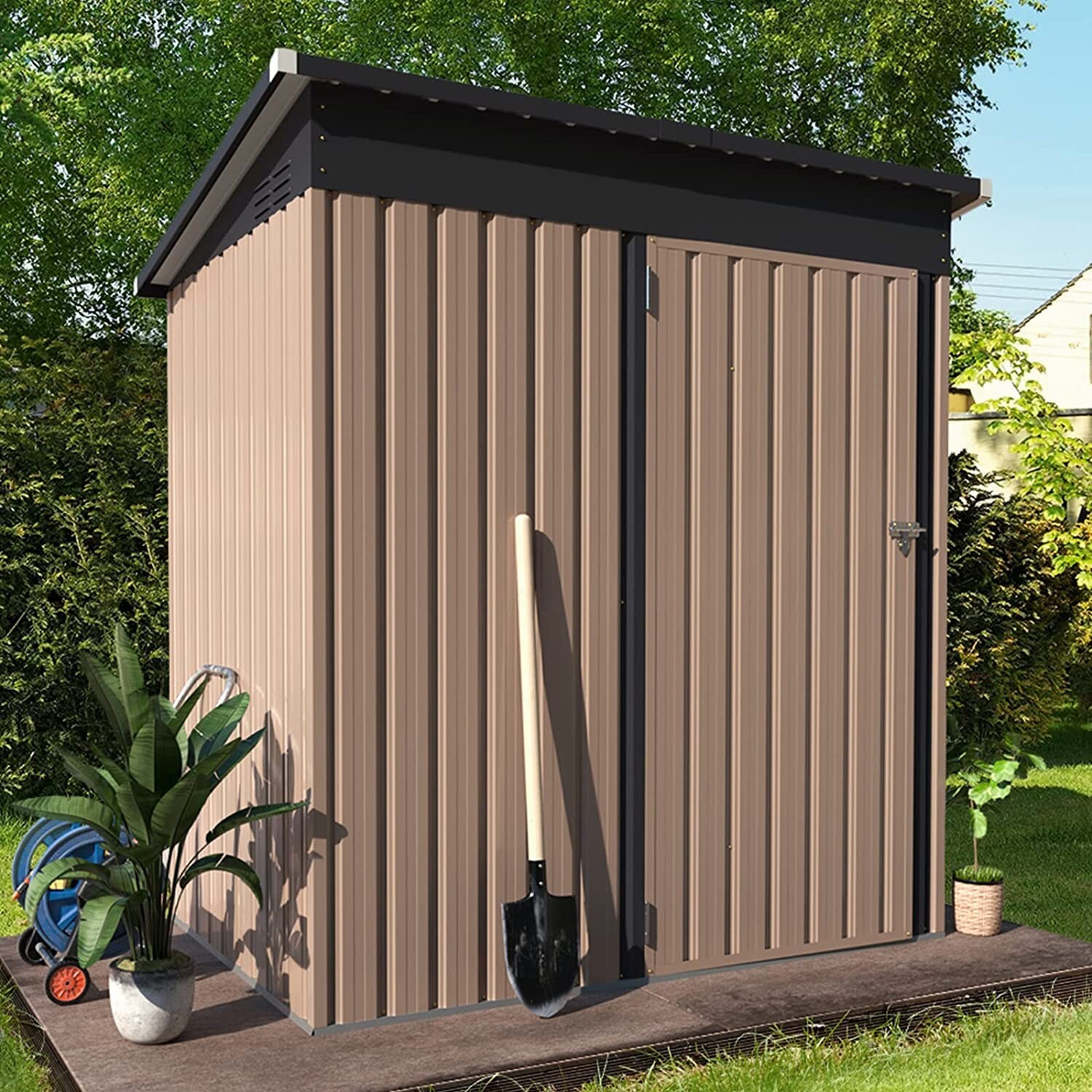 AECOJOY Outdoor Metal Storage Shed with Lockable Door