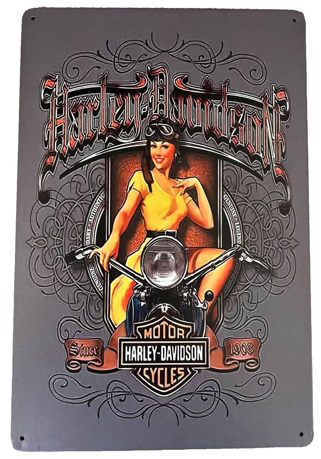 Harley Girl Biker Tin Sign Pan Knuckle Fat Sportster Twin Hog Soft Hard Tail W39