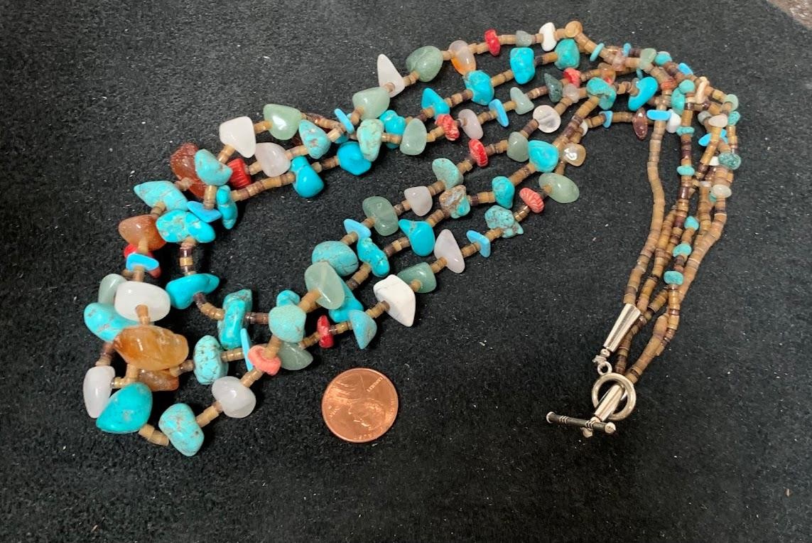 Southwestern multi-strands turquoise nuggets/mix gems necklace/(g297c-w2)
