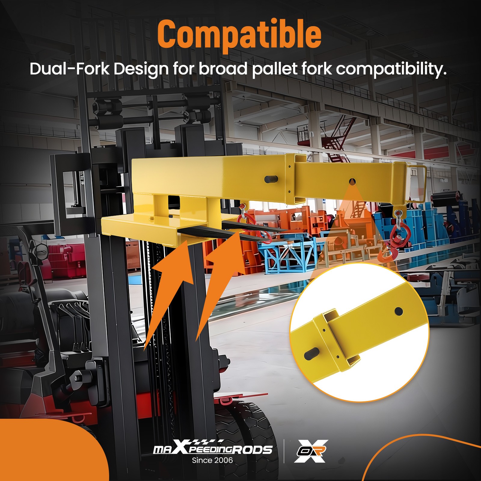 Forklift & Skid Steer Jib Boom - 5500LBS Dual-Fork Telescopic Lifting Attachment