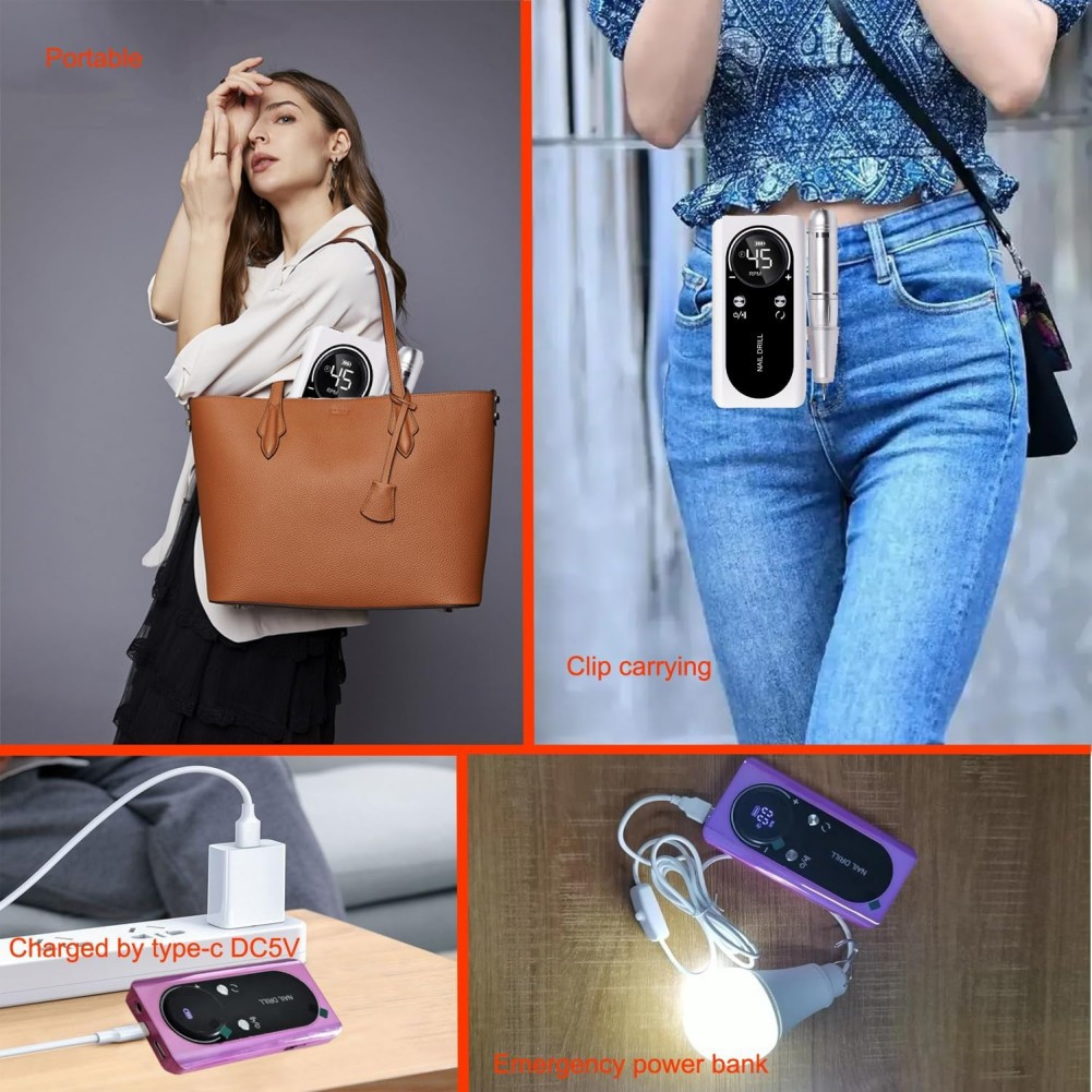45000RPM Electric Portable Nail Drill Machine Rechargeable Low Noise Sander File