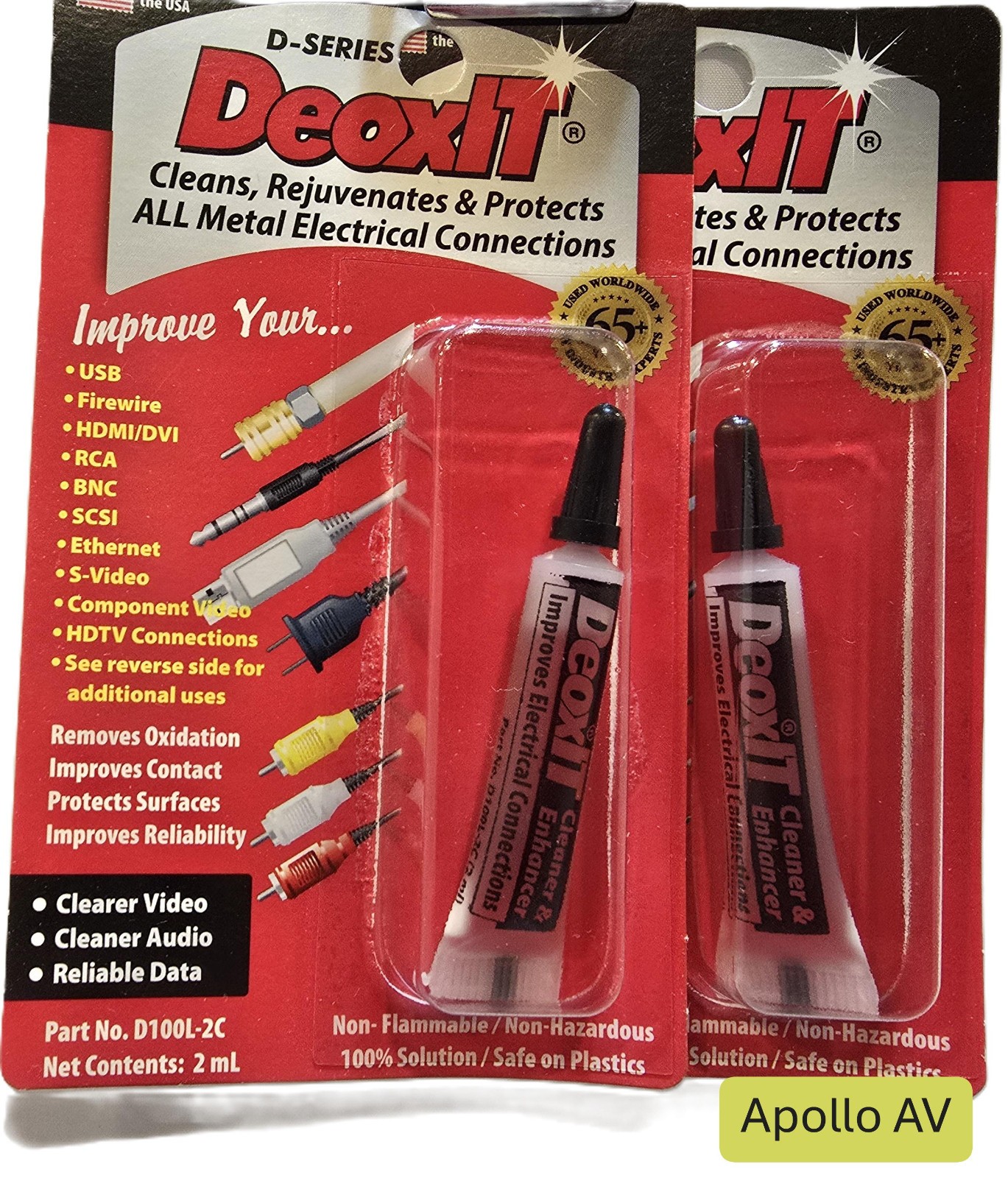2 pack - DeoxIT® D-Series D100L Squeeze Tube, 100% solution, 2 ml