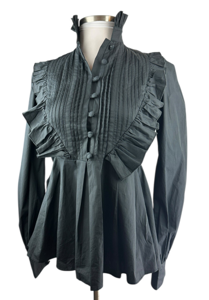 *Flawed* Victorian Choice Black Blouse Steampunk Witchy Goth Button Top Medium