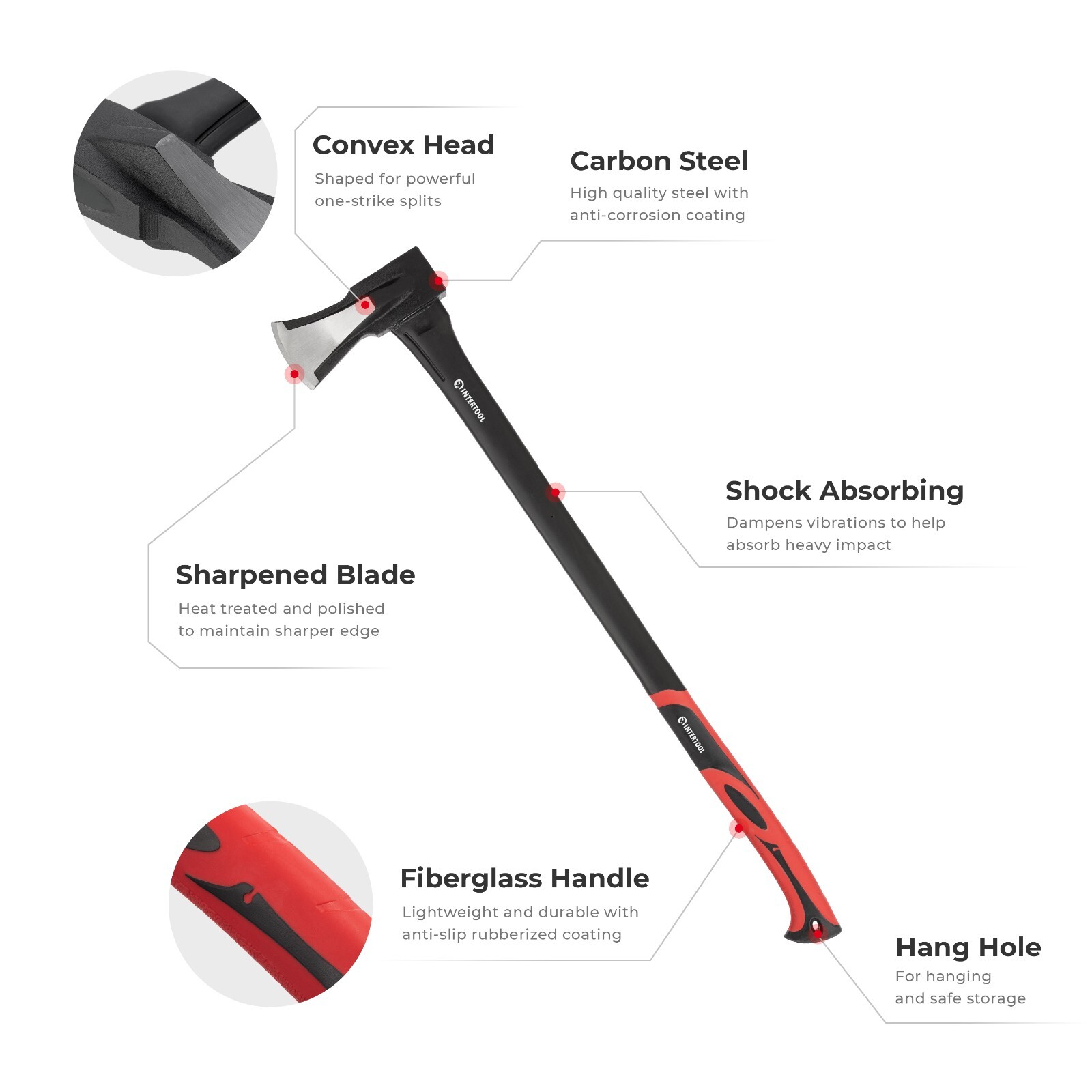 INTERTOOL 35-inch Splitting Maul, Axe, 5 lb Shock Absorbing Handle HT08-0275