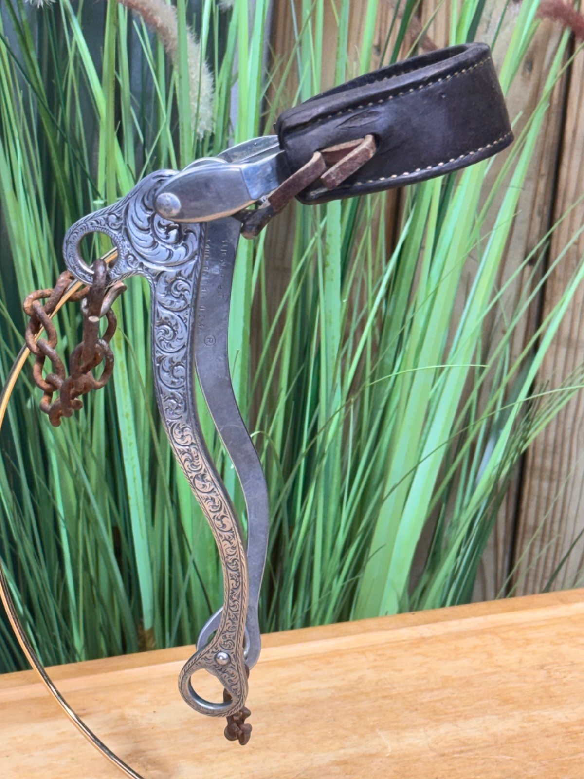 SLIESTER Engraved Surgical Steel Leather Nose Mechanical Hackamore ~ Bitless