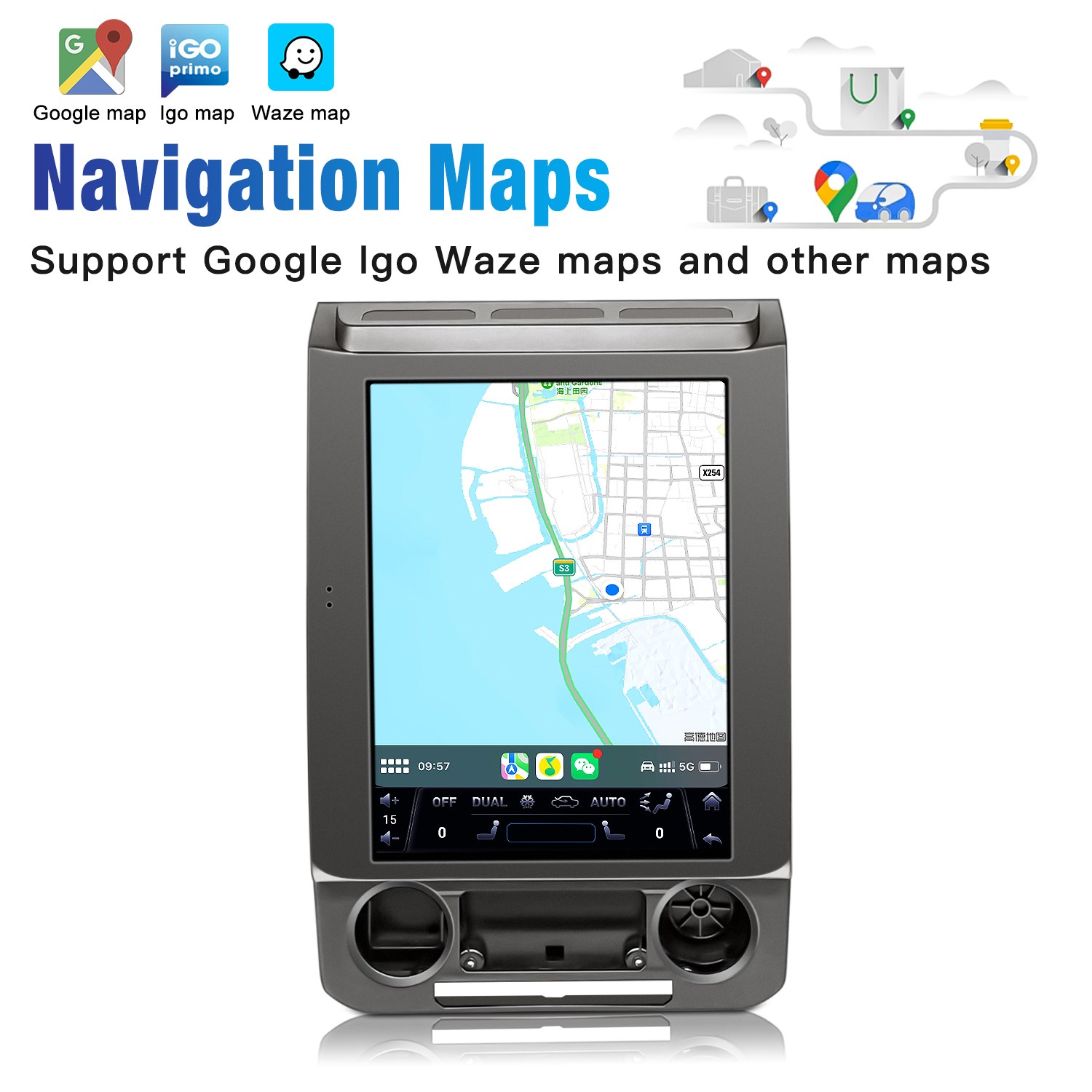 12.1" CarPlay Wireless GPS Navigation HD Display Radio for Ford F-150 2016-2021