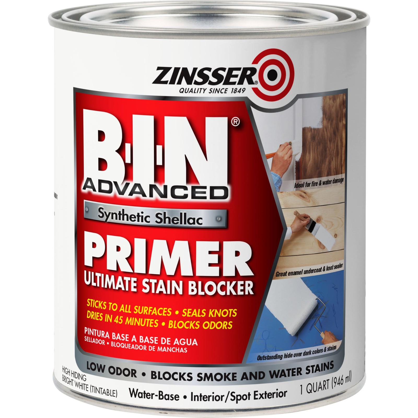 Zinsser, B-I-N Advanced Synthetic Shellac Primer, 1 Quart White- 271009