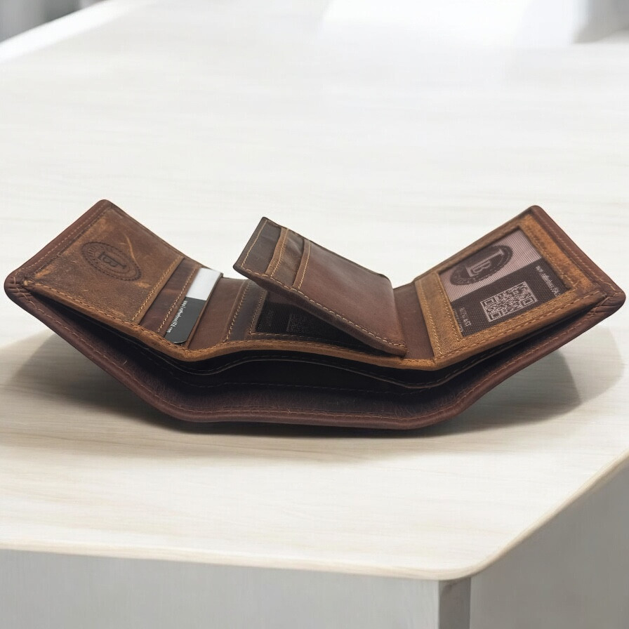 Leatherboss Mens RFID Blocking Hunter Leather Credit Card ID Trifold Wallet