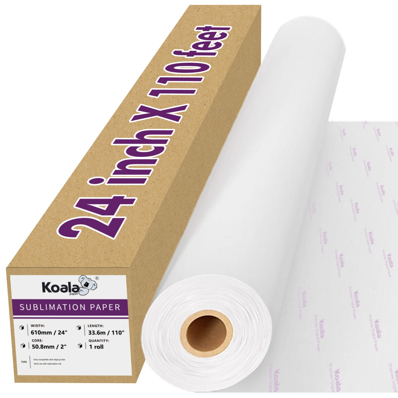 Koala Sublimation Paper Roll 24" x 110 Ft Heat Transfer Fast Dry Inkjet Printer