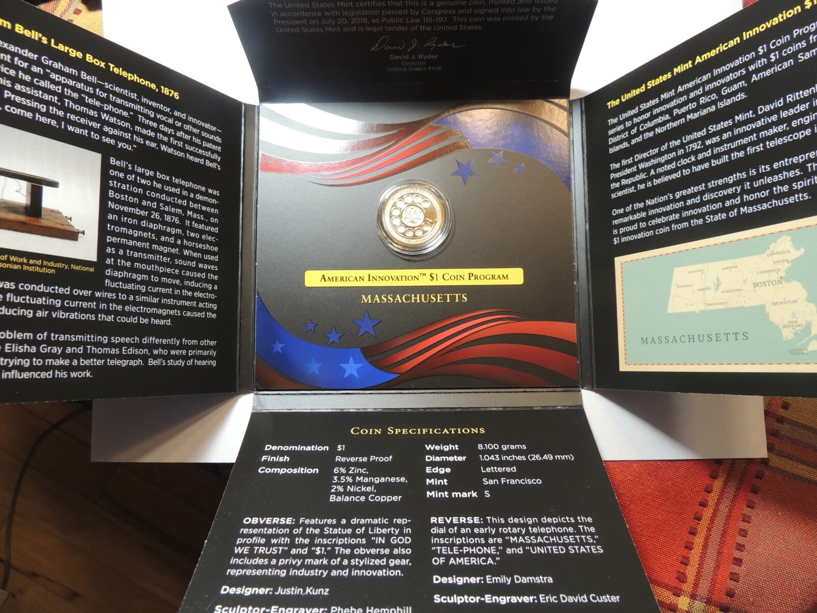 2020-S American Innovation Dollar Reverse Proof Coin Massachusetts $1