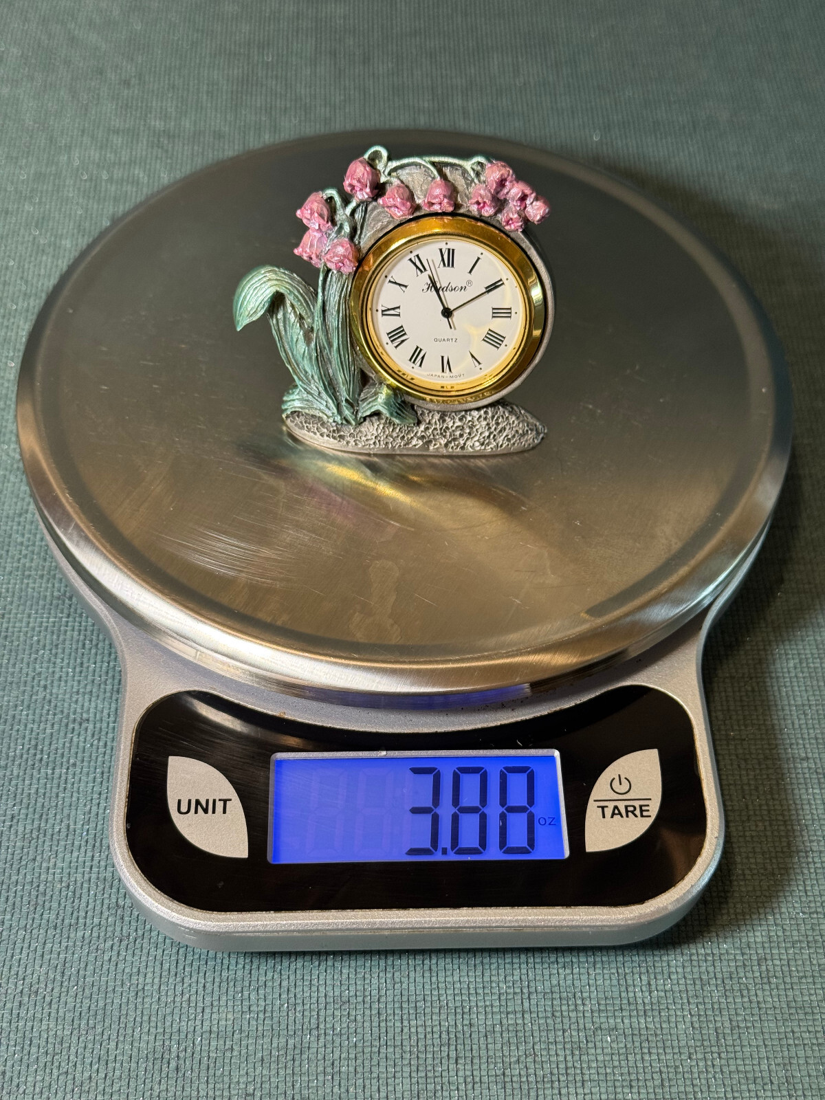 VTG & Rare Lily of the Valley - Hudson - Fine Pewter - Desk/Shelf Clock #3611