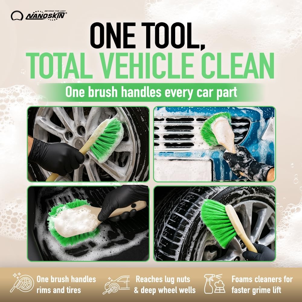 Nanoskin Pro-Grade 8.5" Car Detailing Brush - Durable Green 8.5",