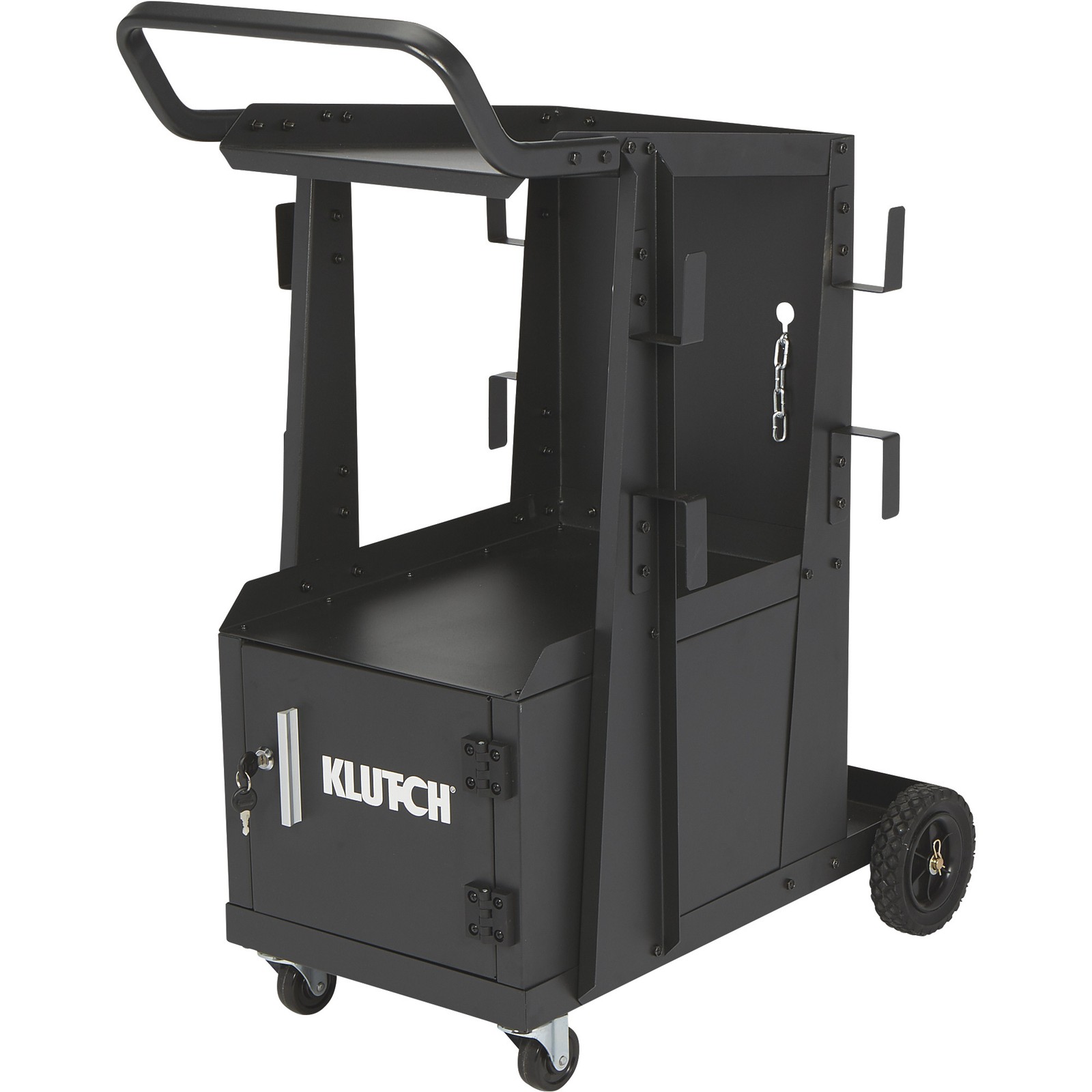 Klutch 2-Tier Welding Cart with Locking Cabinet, 31-1/2in.L x 16-1/8in.W x