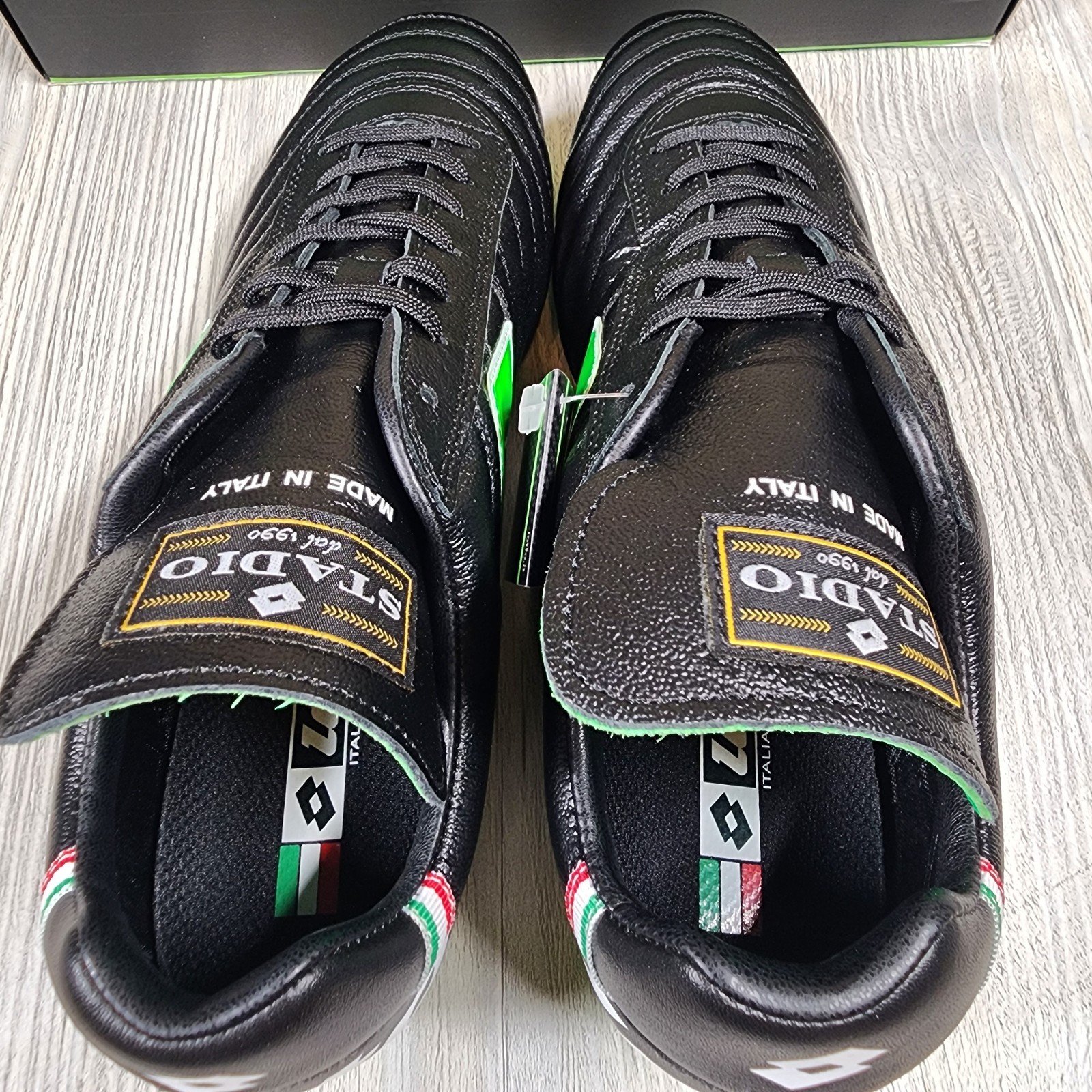 Lotto Stadio OG II FG Soccer Black/Green Mens Sizes 6.5-12 New Made In Italy