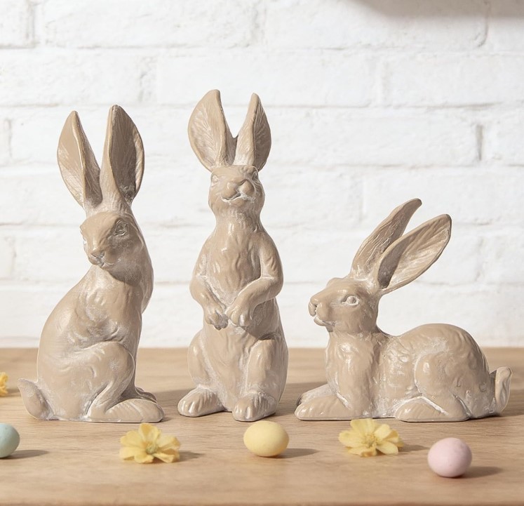 Easter Decorations Bunny Figurines Set of 3 - Rabbit Statues Farmhouse Spring Ho
