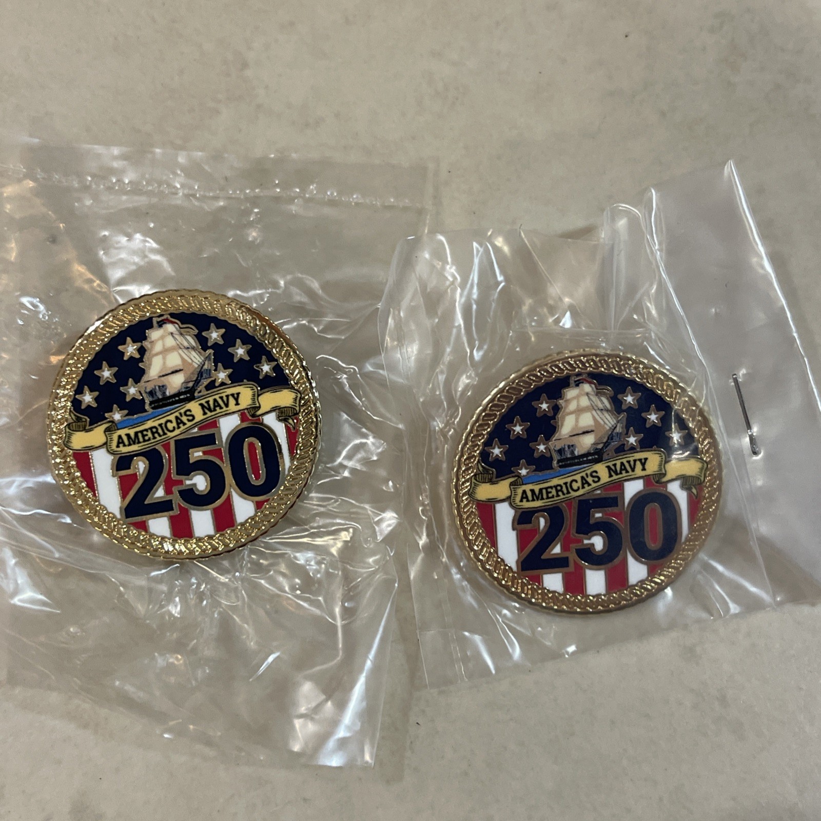 Qty 2 U.S. America's Navy 250th Anniversary Lapel Pin - New & Licensed