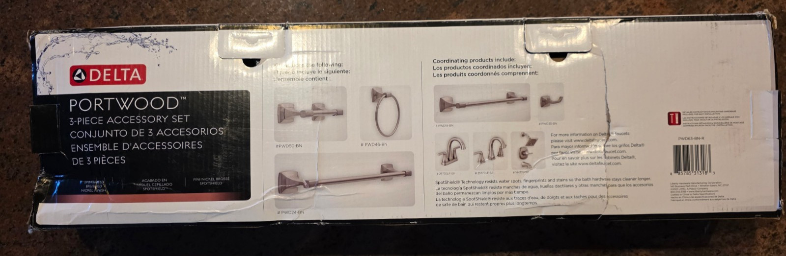 Delta Portwood PWD63-BN-R 3 Piece Set Towel Bar/Ring Paper Holder Brushed Nickel