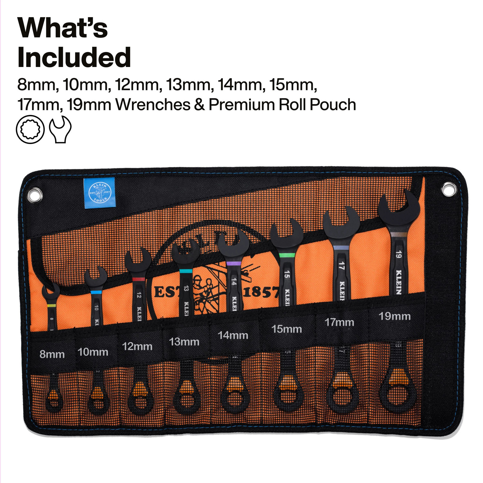 Klein Tools 69508M Ratcheting Combination Slide-Lock Wrench Set, Metric, 8 Pc.