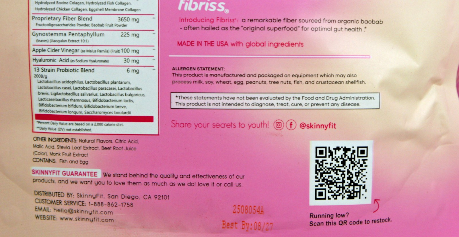 *2 Pack* Skinny Fit Super Youth Collagen Peptides - Tropical Punch - EXP: 08/27