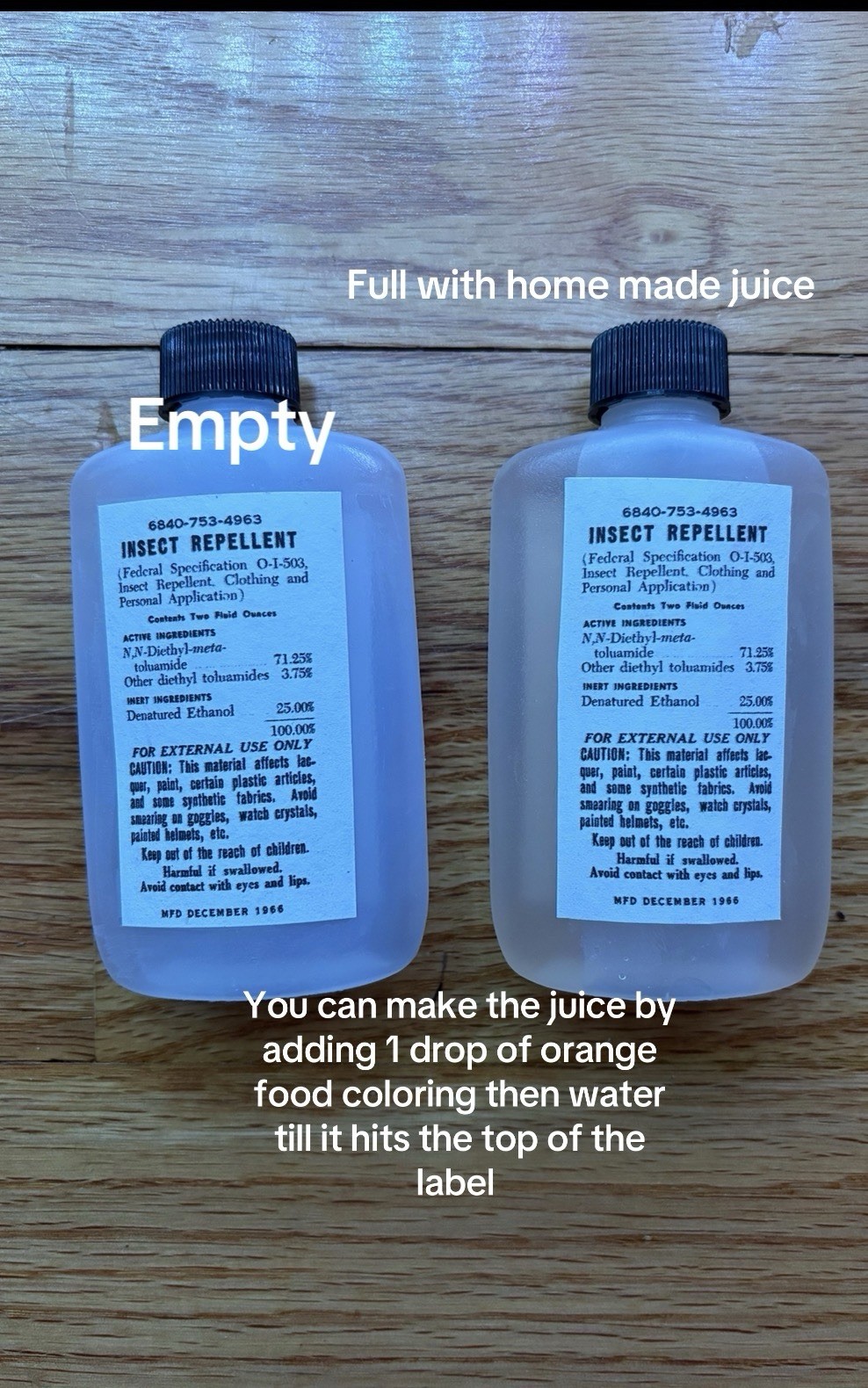 Reproduction Vietnam Bug Juice/They Do Not Contain The Insect Repellent Spray