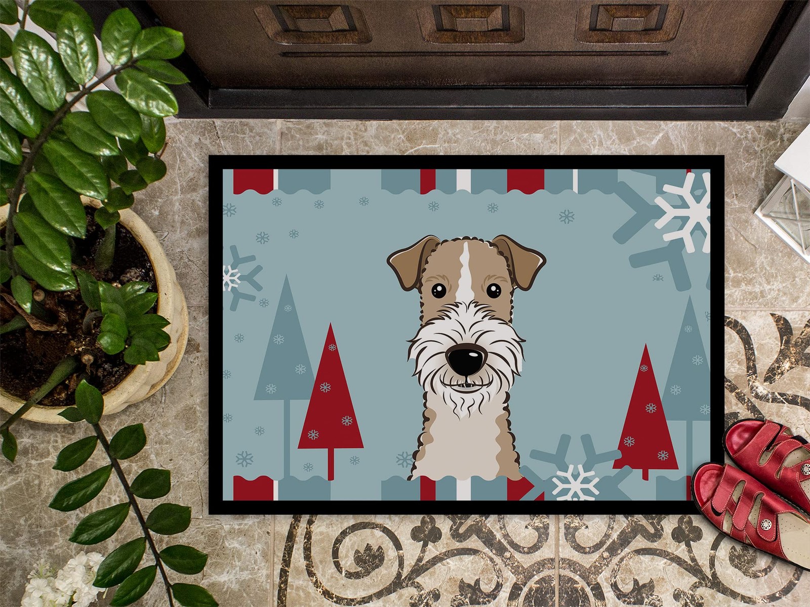 Caroline's Treasures BB1743MAT Winter Holiday Wire Haired Fox Terrier Doormat 18