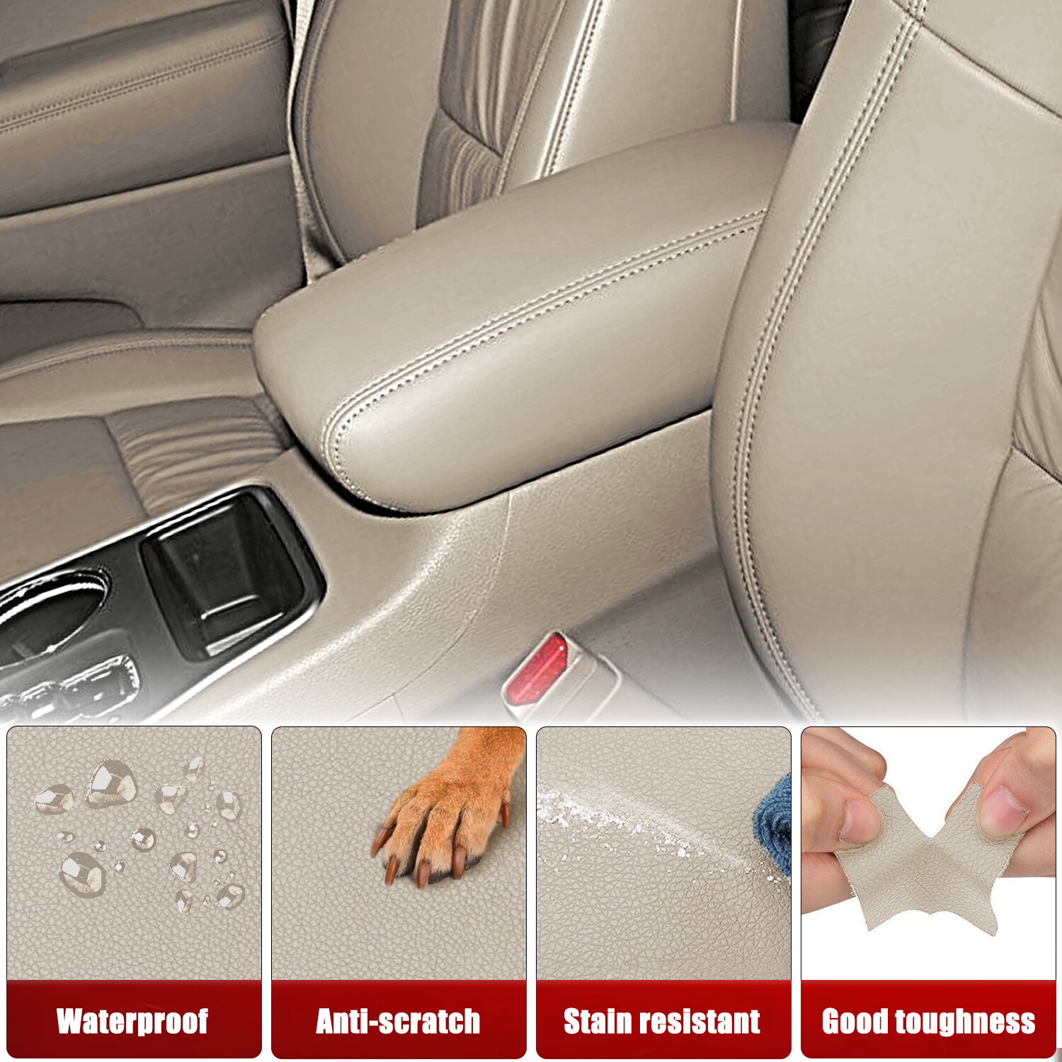 Fits 2011-2020 Jeep Grand Cherokee Middle Console Lid Armrest Leather Cover Tan