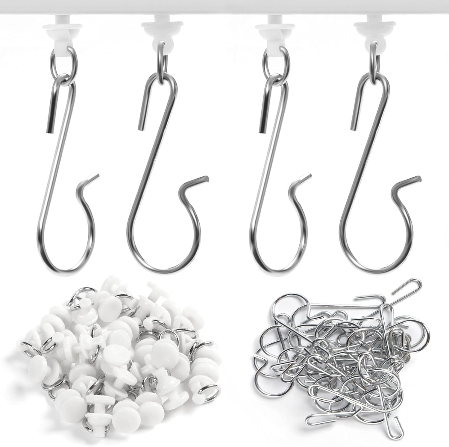 60 Pcs Shower Curtain Track Gliders Hooks Pack of 30 Pieces Hooks and 30 Pieces