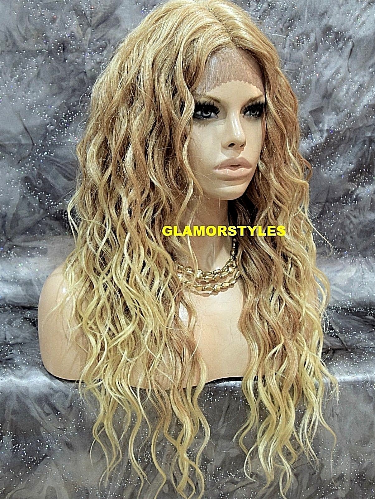 LACE FRONT FULL WIG LONG CURLY LAYERED MEDIUM BLONDE MIX T27.613 HEAT OK NWT