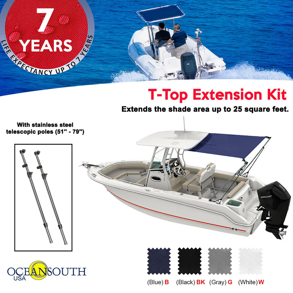 Oceansouth T-Top Extension Kit, Boat Stern Shade