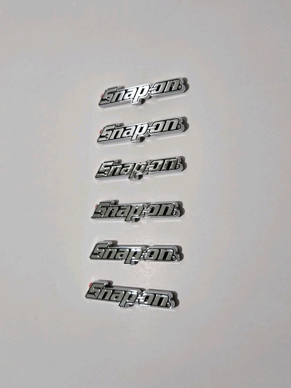 6PK SNAP ON TOOL BOX LOGO EMBLEM Silver Chrome Plastic Badge Decal 2" NEW MICRO!