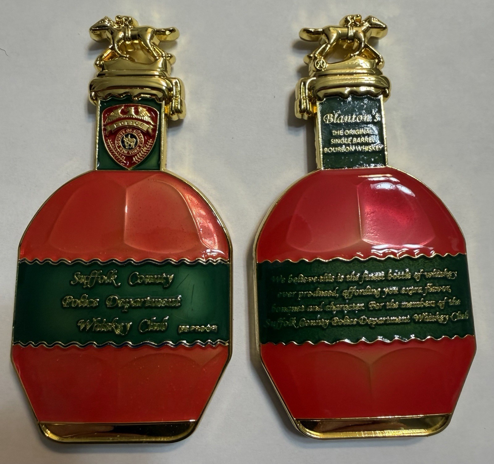 SUFFOLK COUNTY POLICE DEPT BLANTONS WHISKEY CLUB BOTTLE CHALLENGE COIN NEW YORK