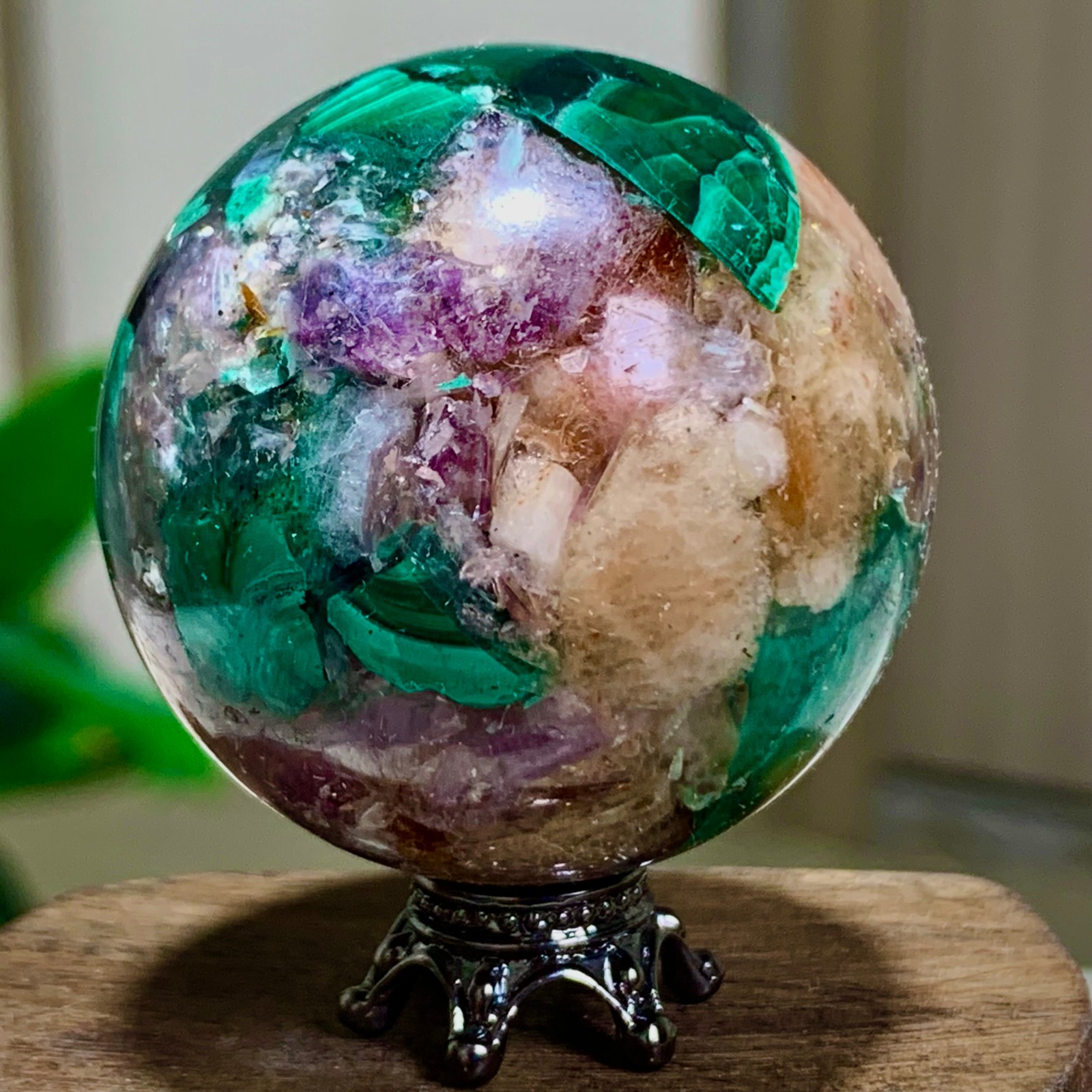 84G Newly discovered rare malachite purple mica symbiotic sphere restoration