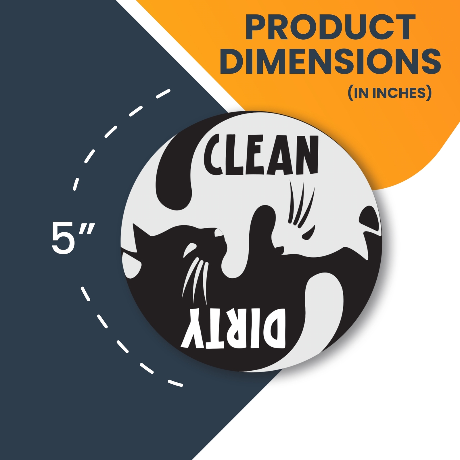 Clean Dirty Cat Dishwasher Indicator Magnet Decal, 5 Inch, Kitchen Magnet