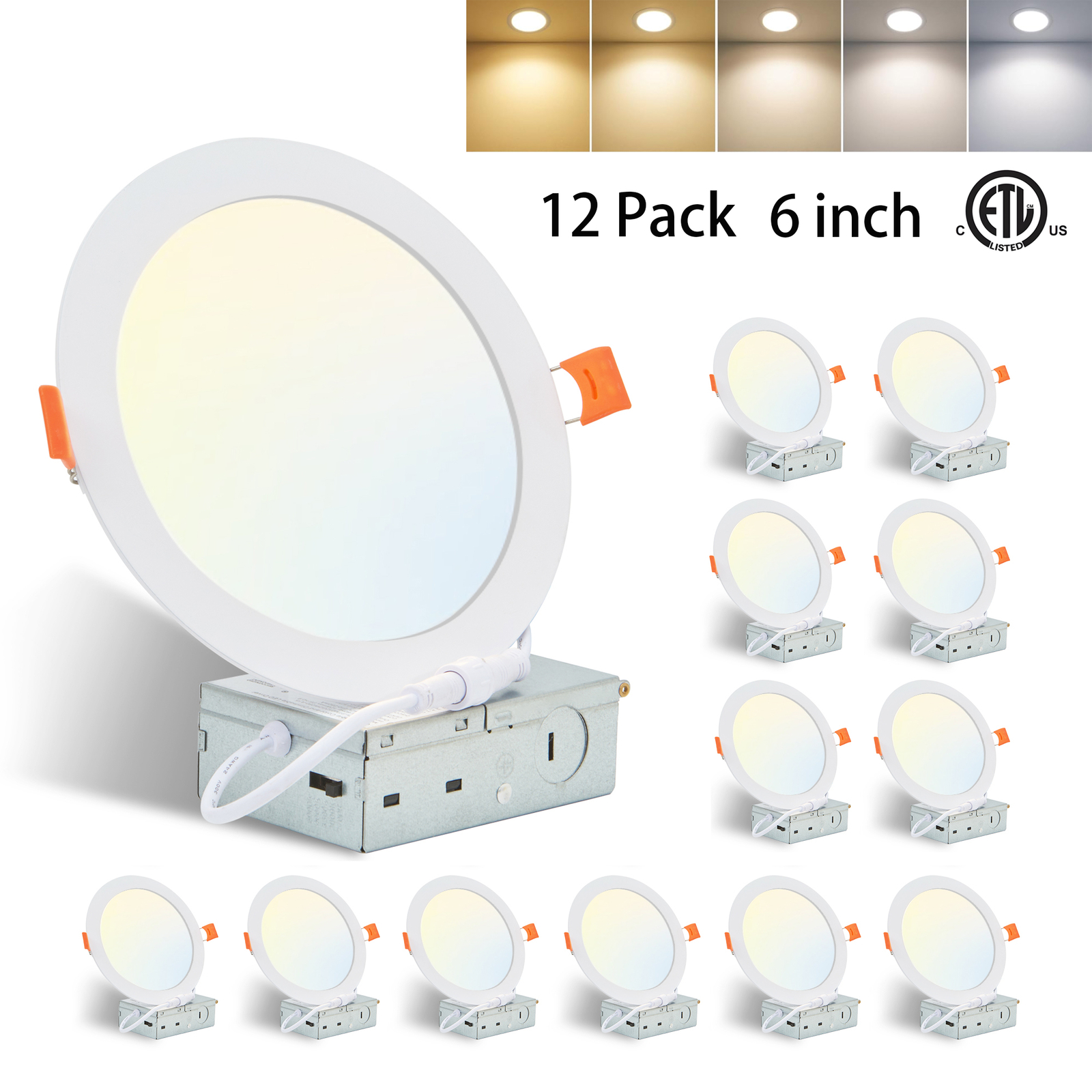 12 Pack 6 Inch 5CCT Recessed Dimmable LED Ceiling Panel Lights