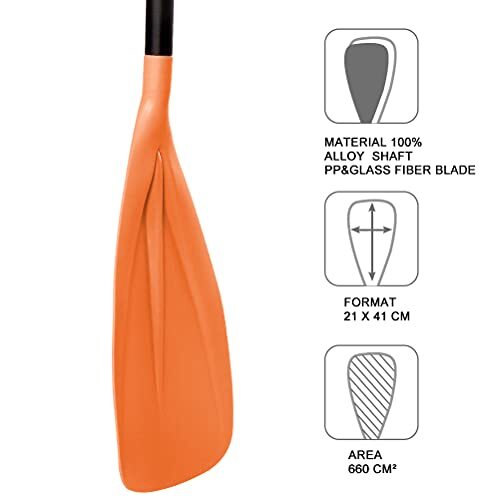 SUP Paddle - 3 Pieces Adjustable Aluminium SUP Paddle Alloy Shaft (Orange)