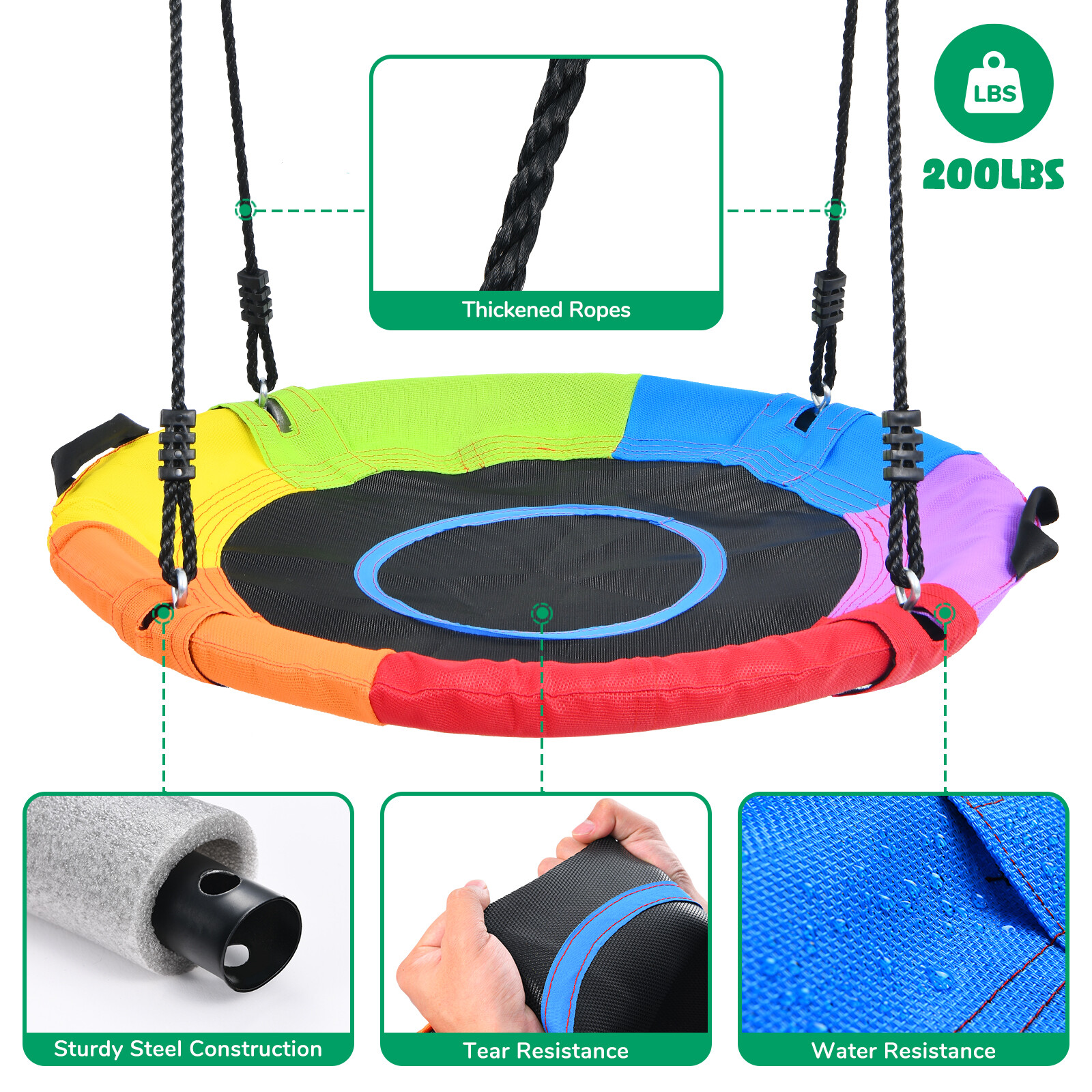 600lb Metal Swing Set for Kids Backyard Swing Set with 3 Swings Heavy Duty Frame